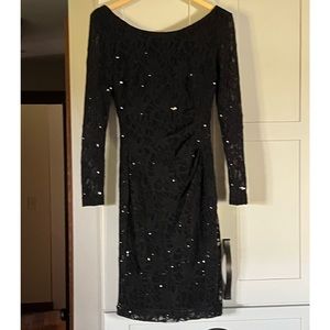 Ralph Lauren black stretchy cocktail dress with sequins, ruched waist, sz 2